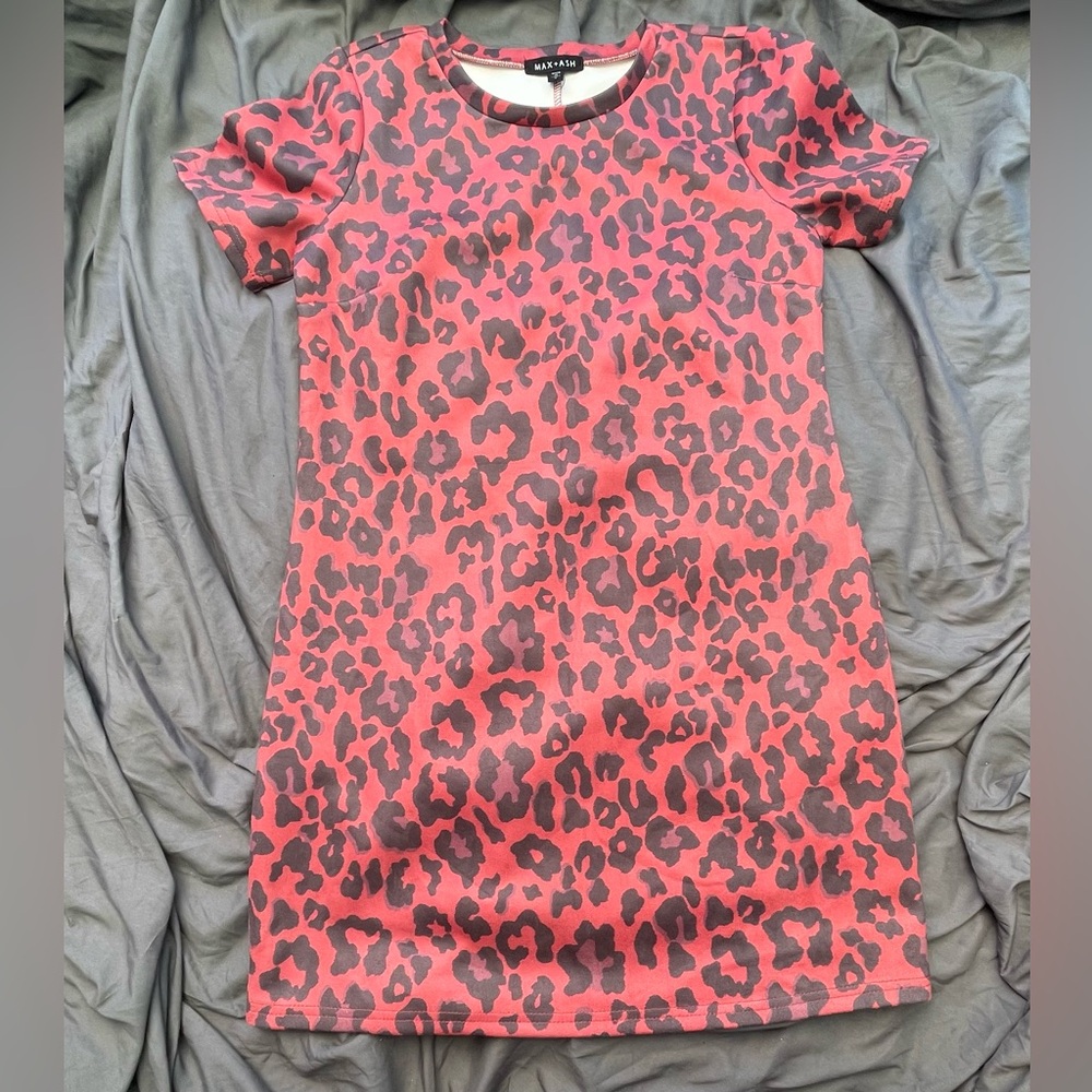 Max + Ash Women’s leopard animal print orange A line knee length dress size M
